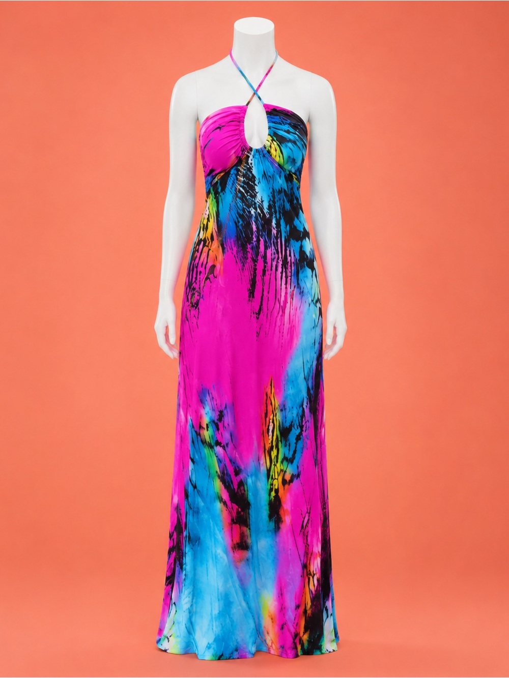 Pink & Blue Tie-Dye Halter Maxi Dress - Picture 6 of 7